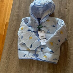 Blue Dinosaur Print Puffer Jacket